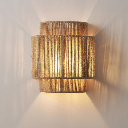 Rustic Woven LED Table Lamp Natural Fiber Shade