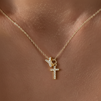 Delicate Initial and Cross Pendant Necklace