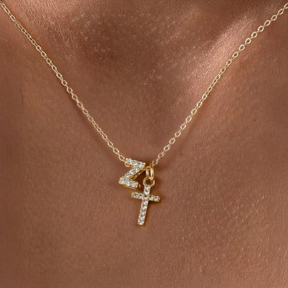 Delicate Initial and Cross Pendant Necklace