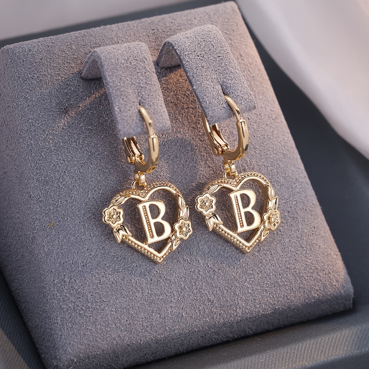 Delicate Monogram Heart Huggie Earrings