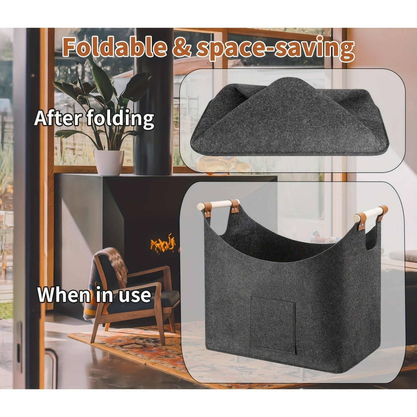 Feldura Collapsible Wood Storage Box with Handles, Gray
