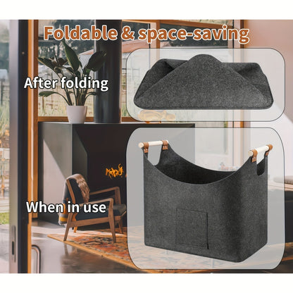 Feldura Collapsible Wood Storage Box with Handles, Gray