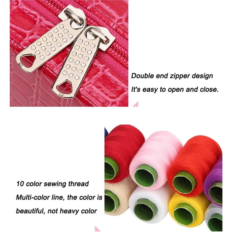 Compact Travel Sewing Kit in Leather Style Case