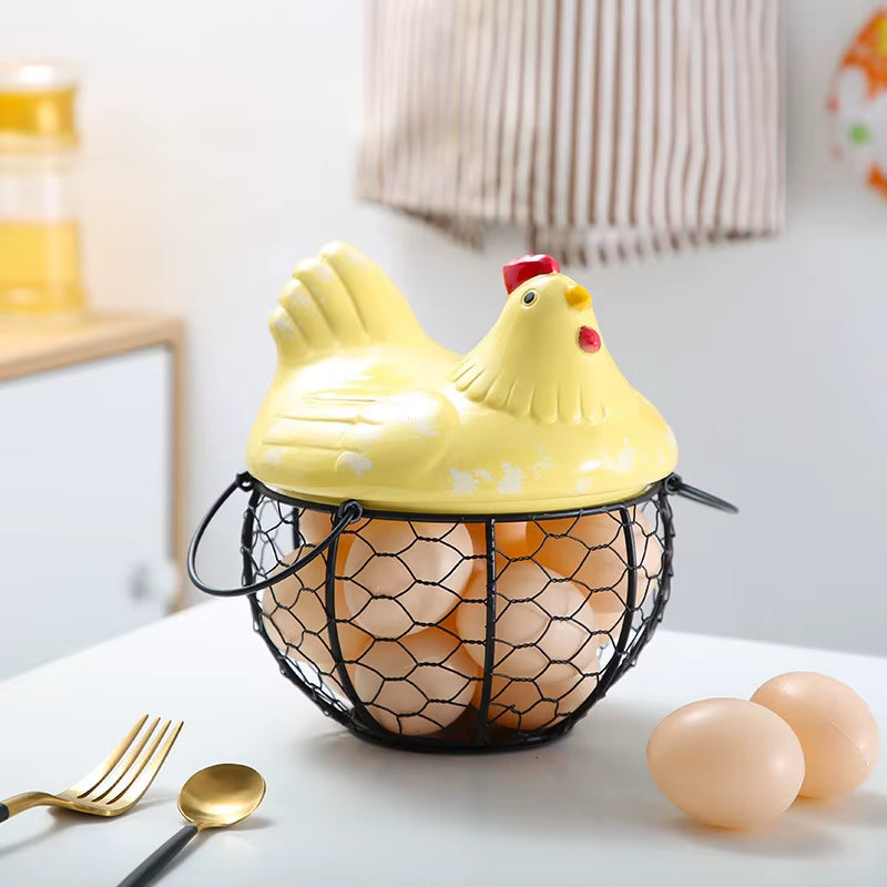 Farmhouse Ceramic Egg Container with Metal Basket - Befez