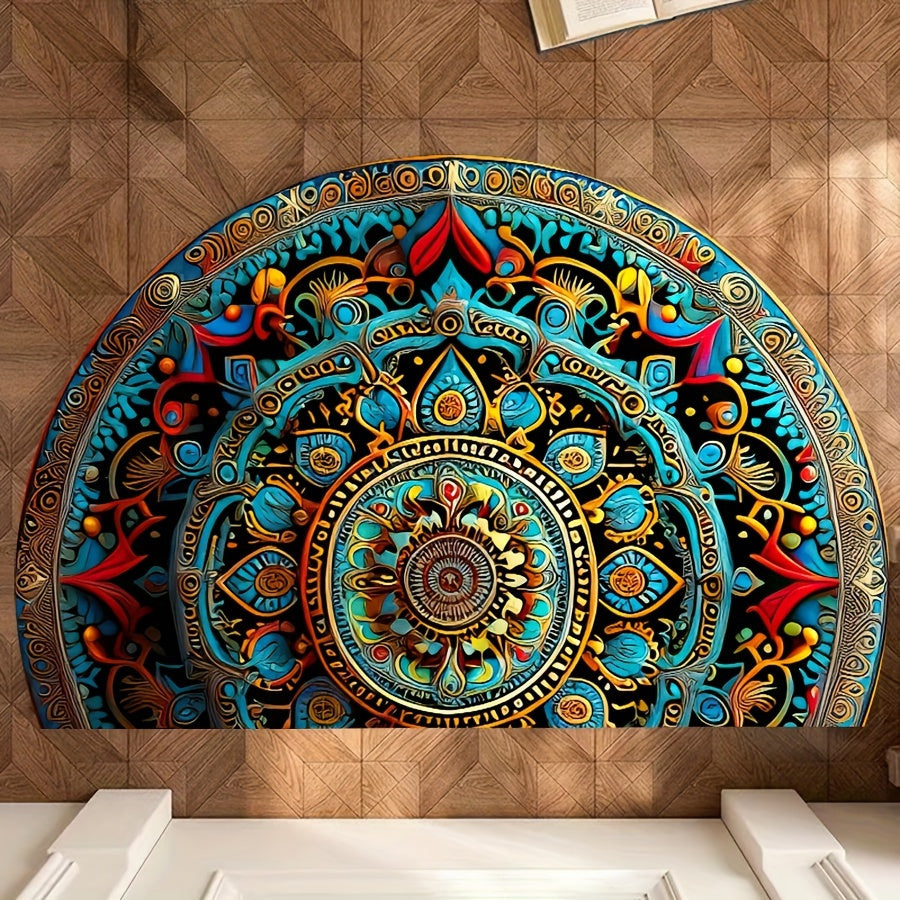 Half Moon Welcome Mat with Mandalas Design Rug