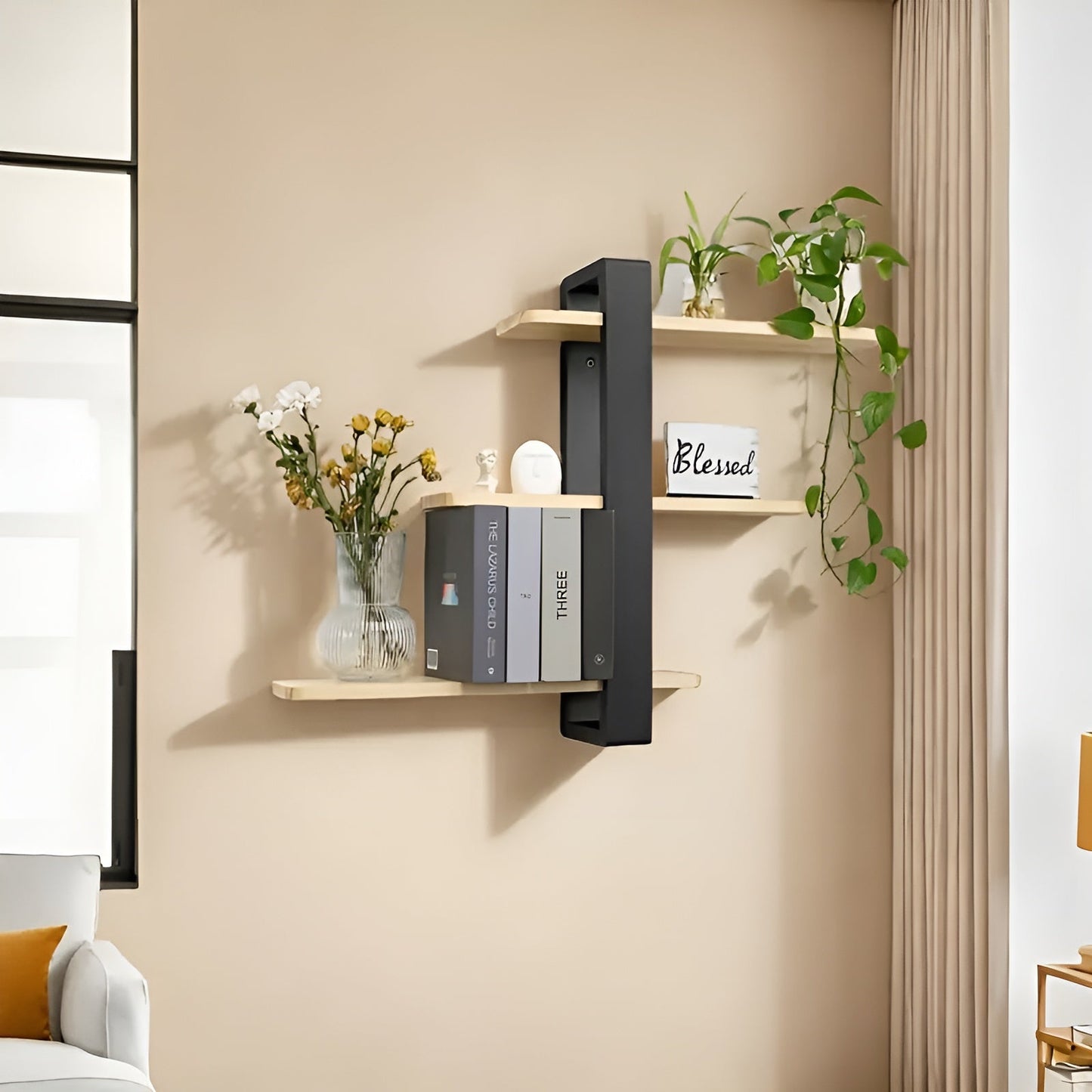 Rustic Wooden Wall Shelf 3 Tier Storage