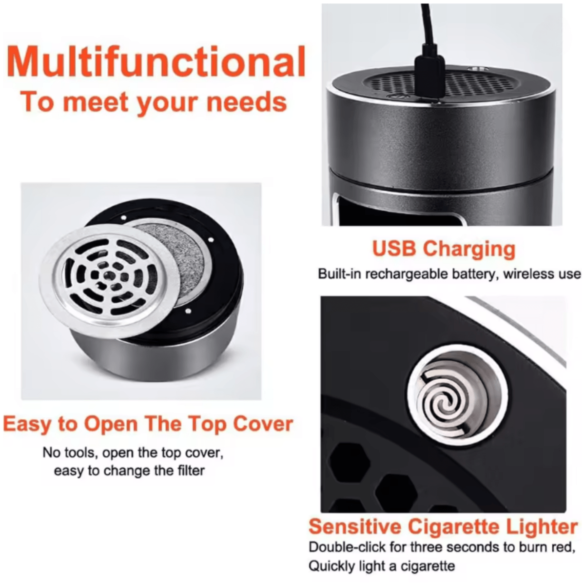 Portable Electric Ashtray with Rechargeable Filter