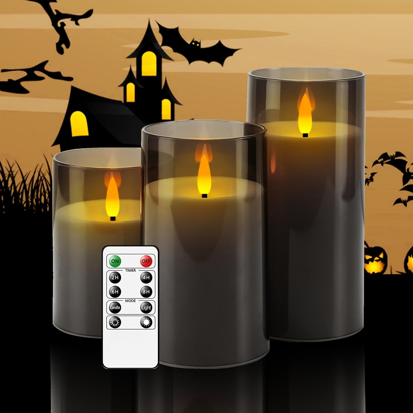 Warm Gray Flicker LED Candle with Timer