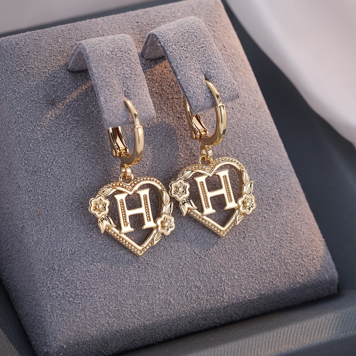 Delicate Monogram Heart Huggie Earrings