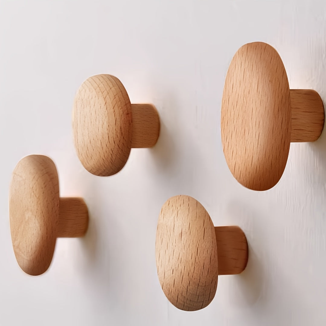 Rustic Wooden Wall Hooks Set - Natural Wood Decor - Befez