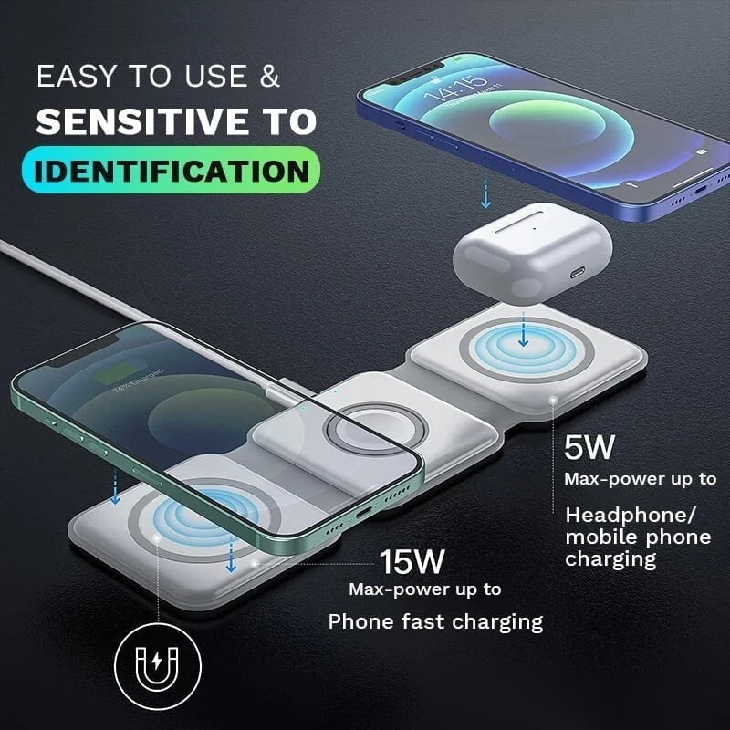 Compact 3 in 1 Portable Wireless Charging Pad