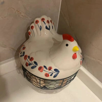 Farmhouse Ceramic Egg Container with Metal Basket