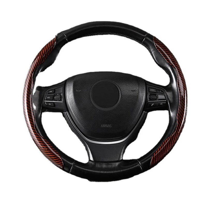 Premium Leather Steering Wheel Cover with Carbon Design