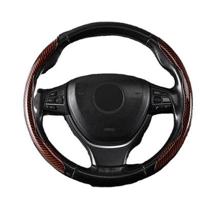 Premium Leather Steering Wheel Cover with Carbon Design
