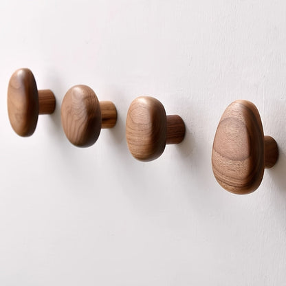 Rustic Wooden Wall Hooks Set - Natural Wood Decor