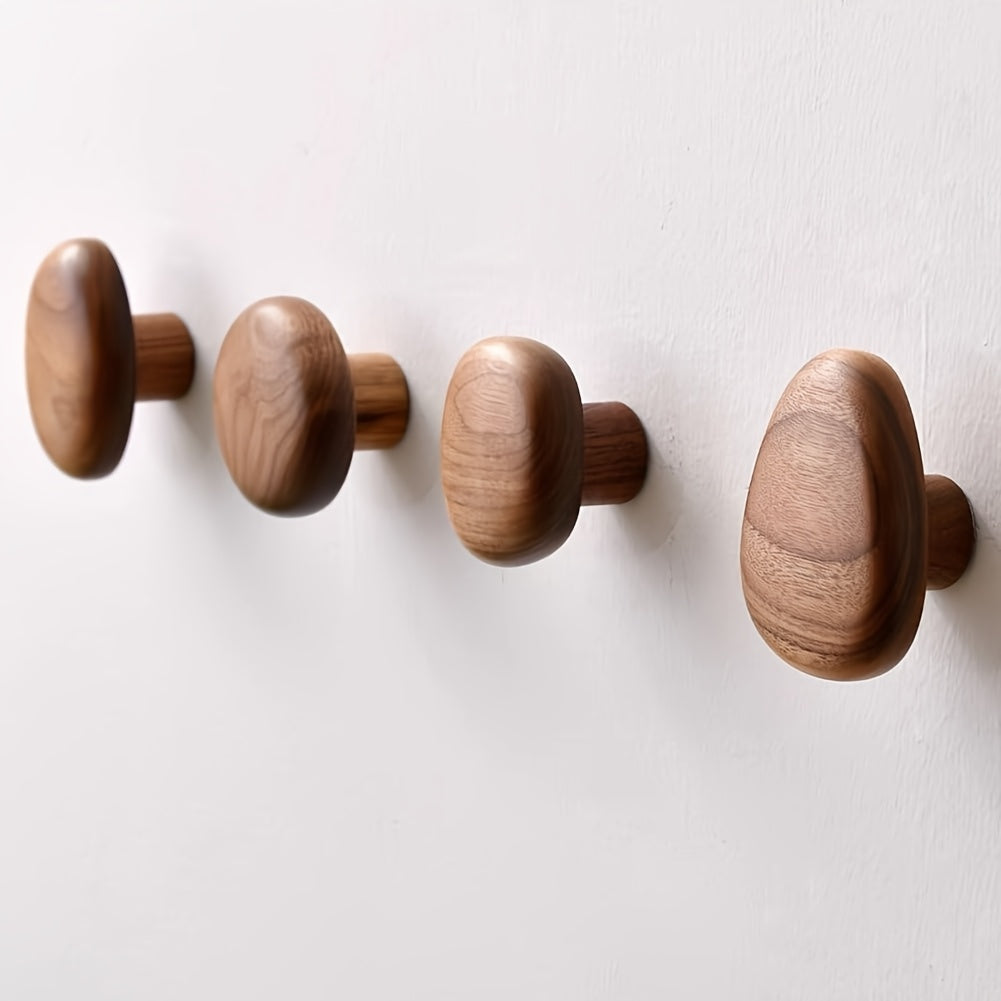 Rustic Wooden Wall Hooks Set - Natural Wood Decor