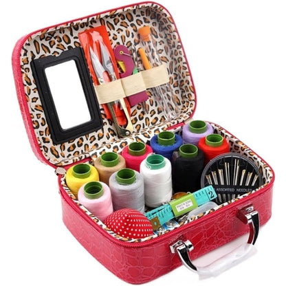 Compact Travel Sewing Kit in Leather Style Case
