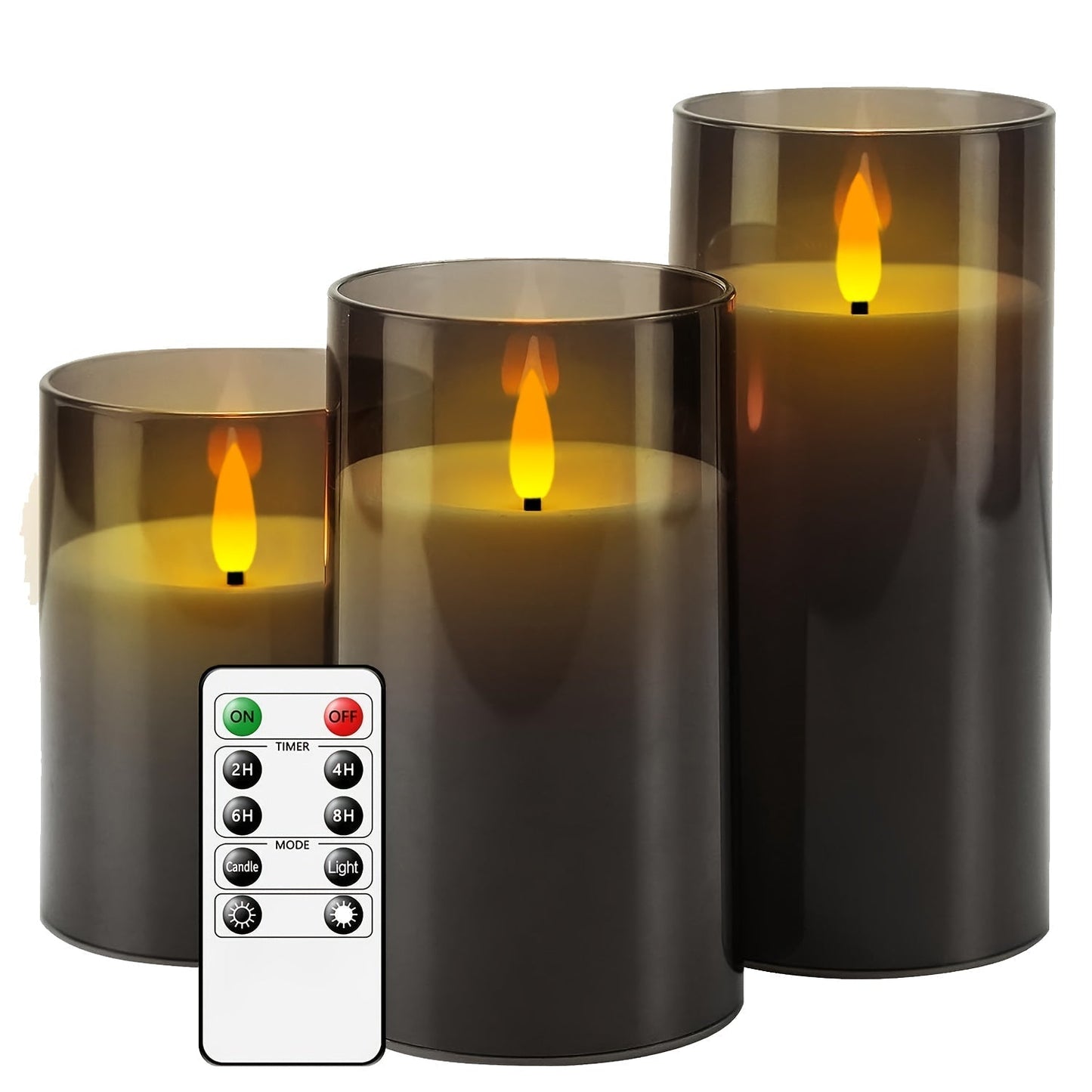 Warm Gray Flicker LED Candle with Timer