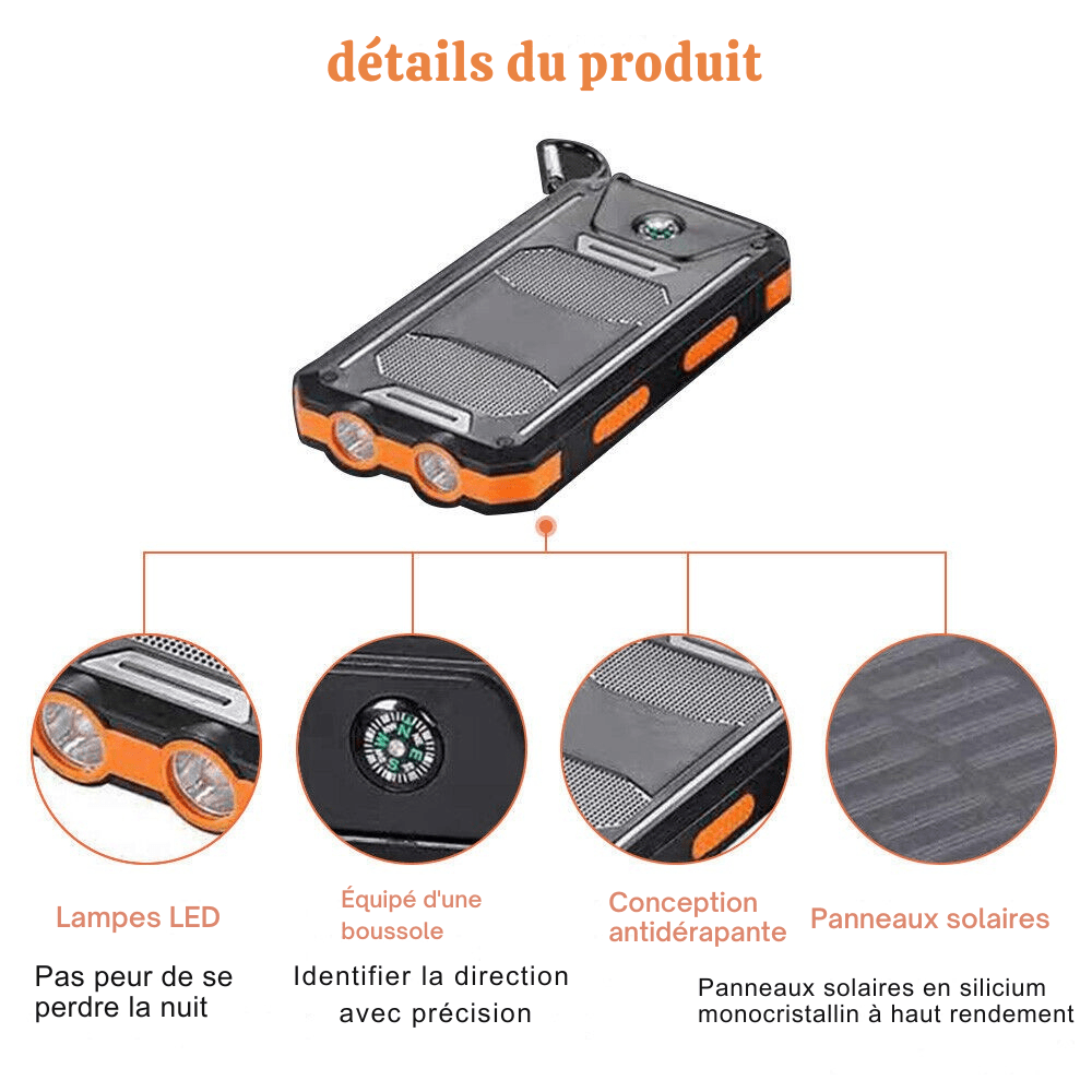 Durable Solar Powered 10,000mAh Waterproof Battery Pack