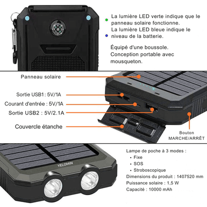 Durable Solar Powered 10,000mAh Waterproof Battery Pack