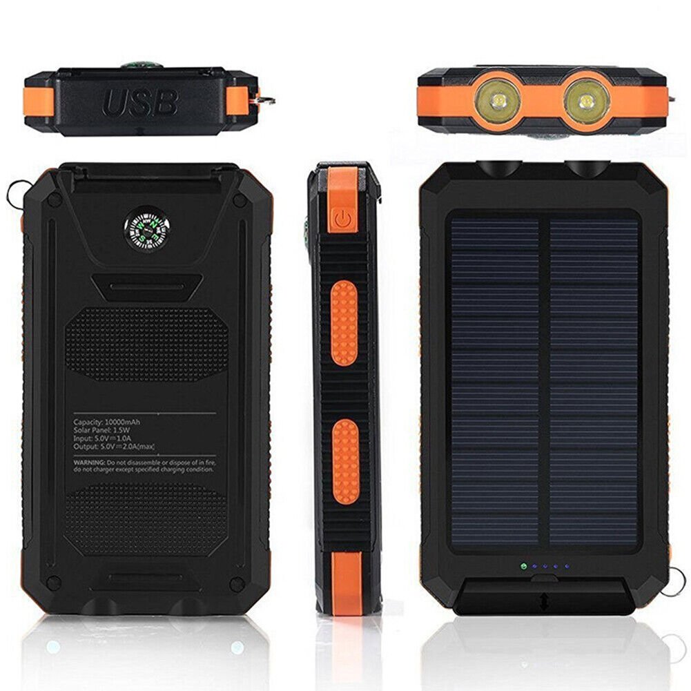 Durable Solar Powered 10,000mAh Waterproof Battery Pack