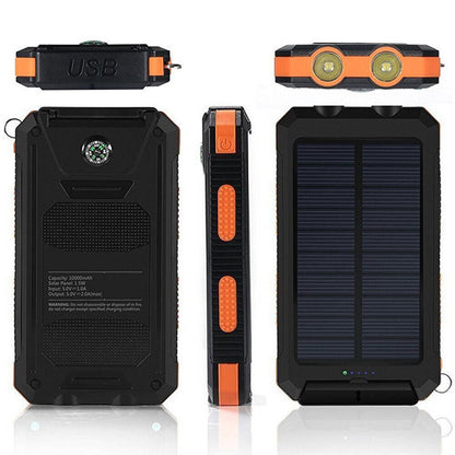 Durable Solar Powered 10,000mAh Waterproof Battery Pack