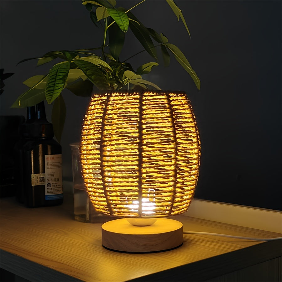 Rustic Wooden Table Lamp with Bright LED Light
