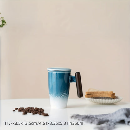Vintage Tea Mug with Infuser and Wooden Grip