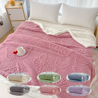 Plush Fleece Throw Blanket with Colorful Butterfly Pattern