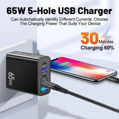 Compact 6 Port Fast Charger 65W US Plug