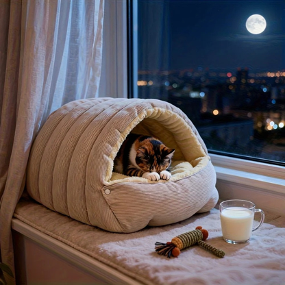 Cozy Plush Closed Cat Hideaway Bed