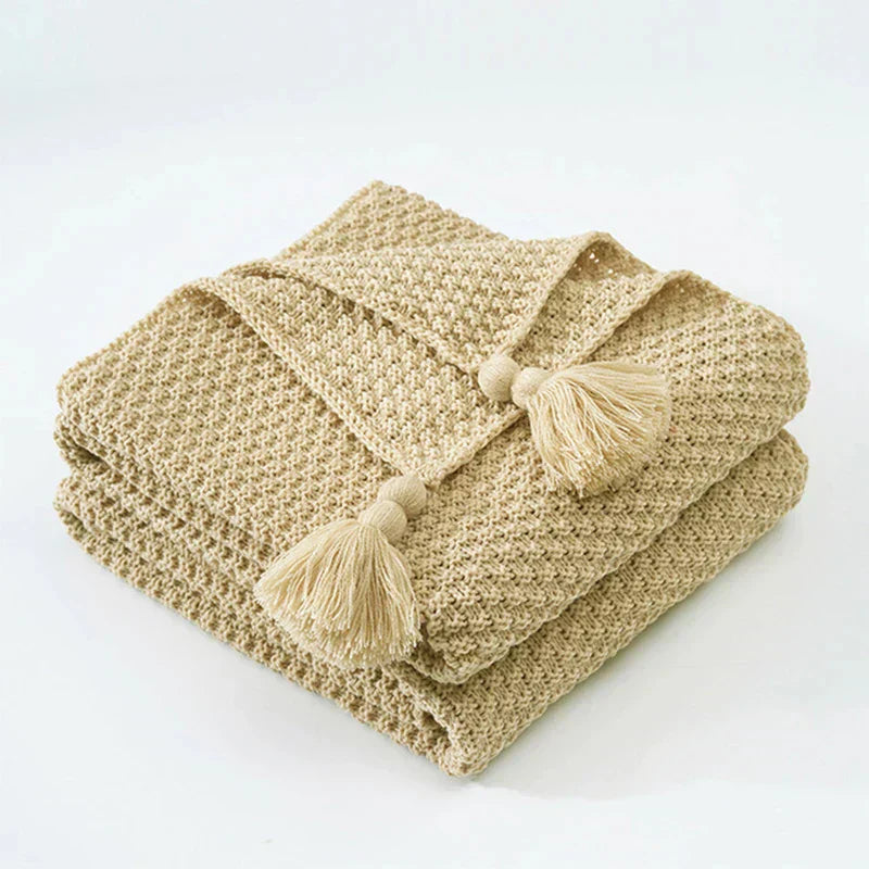 Cozy Wool Throw Blanket with Tassels