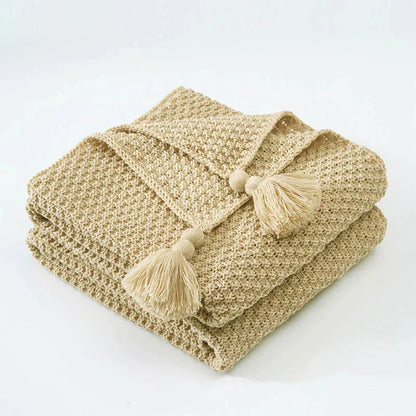 Cozy Wool Throw Blanket with Tassels