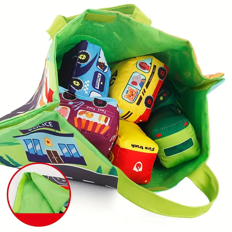 Soft 2-in-1 Plush Car Toy Set with Play Mat