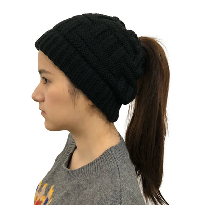 Warm Slouchy Ponytail Winter Beanie Hat