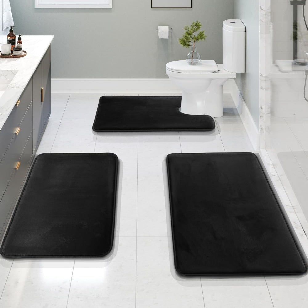 Soft Plush 3 Piece Bathroom Mat Set