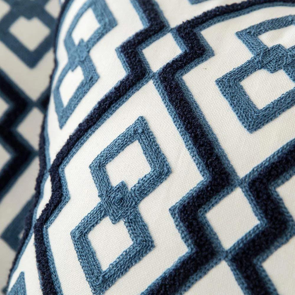 Navy Blue Embroidered Accent Pillow with Floral Design