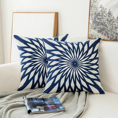 Navy Blue Embroidered Accent Pillow with Floral Design - Befez