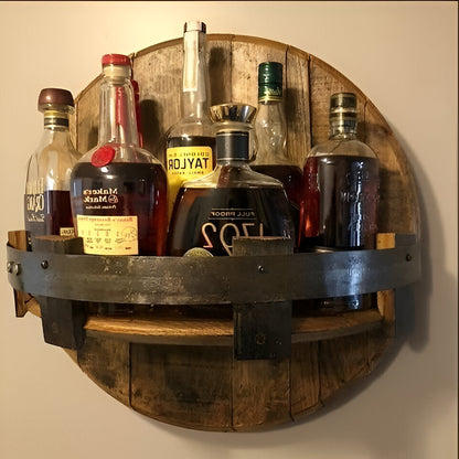 Distressed Wood Whiskey Barrel Shelf - Home Bar Decor - Befez