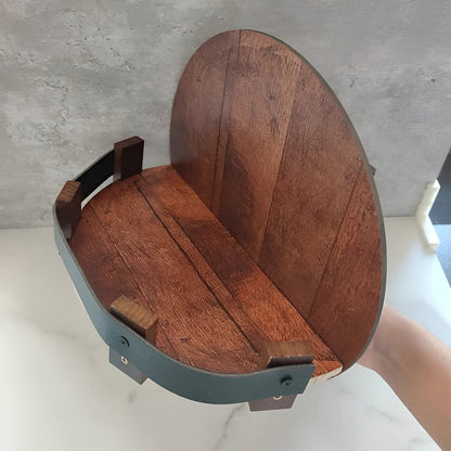 Distressed Wood Whiskey Barrel Shelf - Home Bar Decor