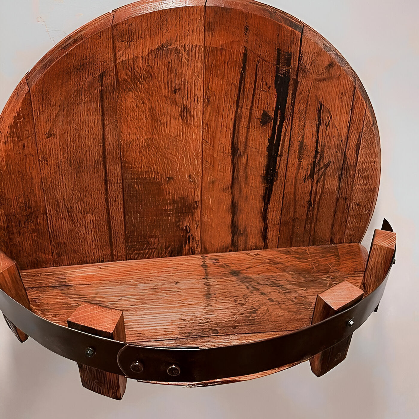 Distressed Wood Whiskey Barrel Shelf - Home Bar Decor