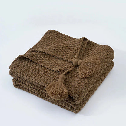 Cozy Wool Throw Blanket with Tassels