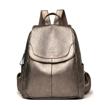 Classic Brown Leather Ladies Backpack
