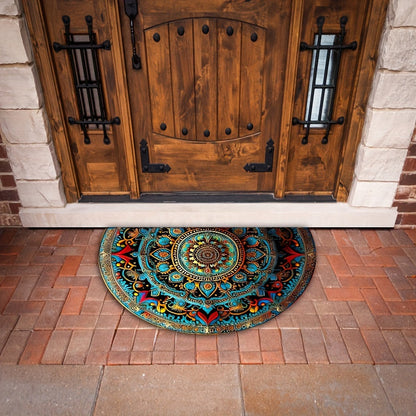 Half Moon Welcome Mat with Mandalas Design Rug - Befez