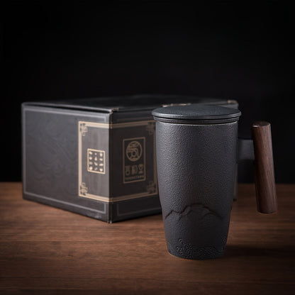 Vintage Tea Mug with Infuser and Wooden Grip