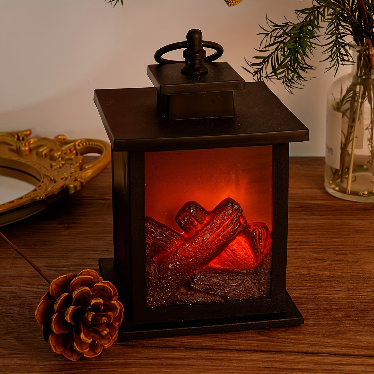 Warm Rectangular Electric Fireplace Lamp