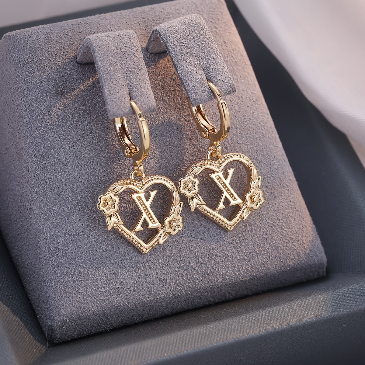 Delicate Monogram Heart Huggie Earrings