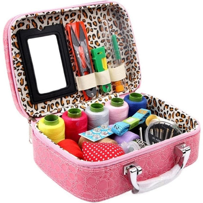 Compact Travel Sewing Kit in Leather Style Case