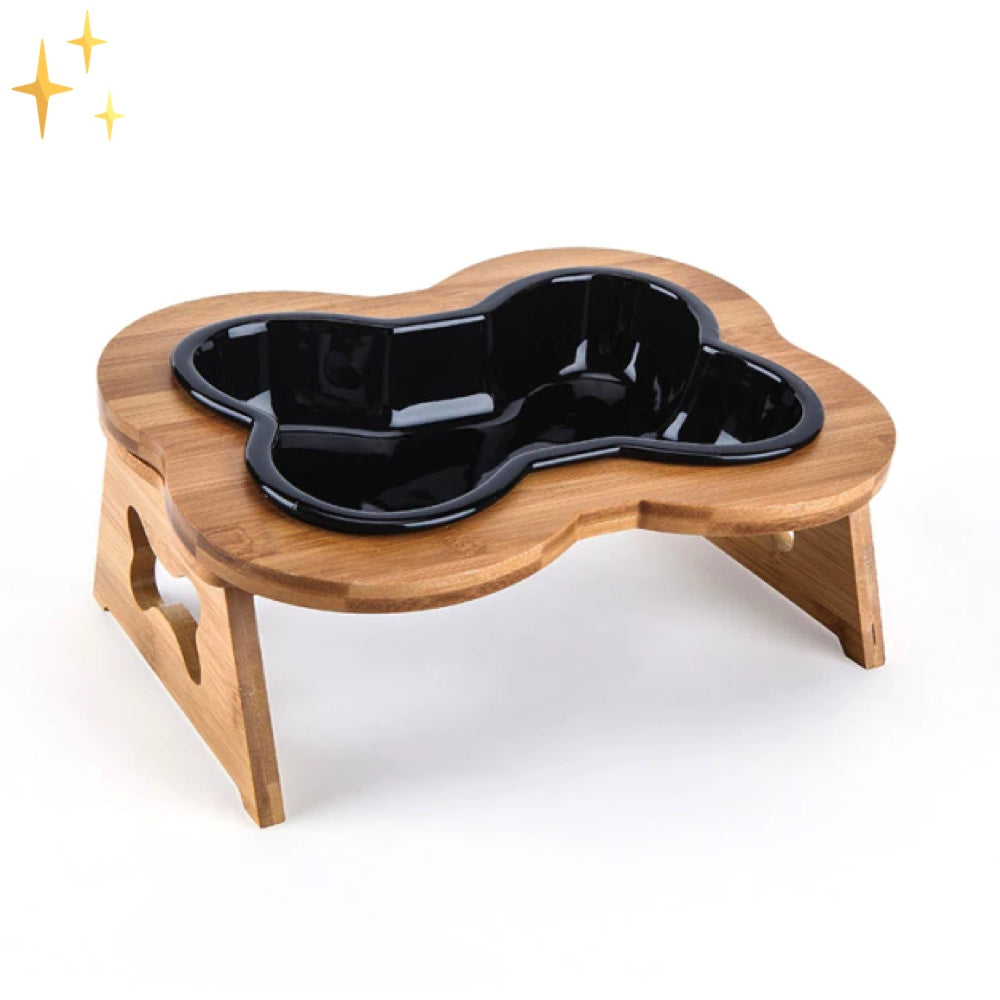 Pet Wooden Elevated Ceramic Dog Food Dish