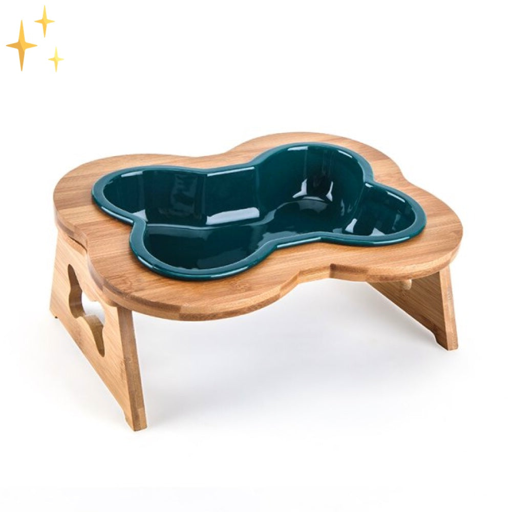 Pet Wooden Elevated Ceramic Dog Food Dish